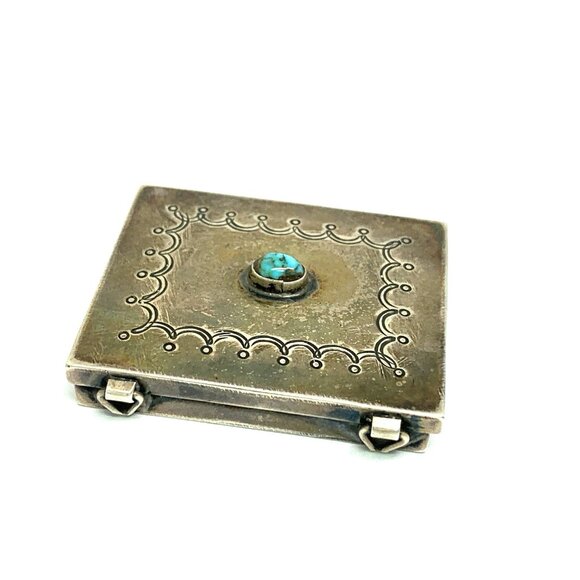 Dutch Box Antique Silver Trinket Pillbox Snuff Turquoise Engraved 1.8x1.5'' - Picture 4 of 12